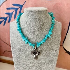 Free People Turquoise Necklace with Cross Pendant